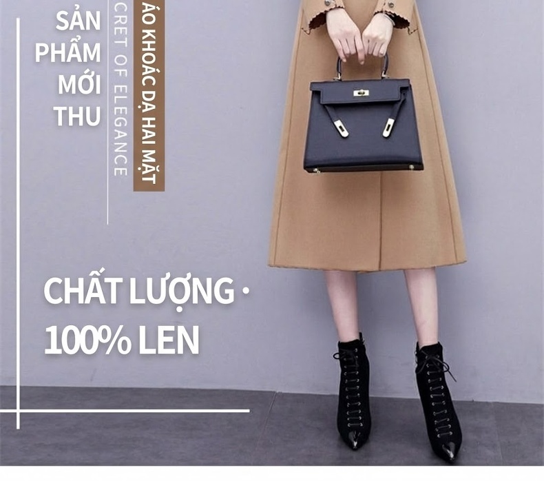 Áo Khoác Dạ Nữ Hai Mặt Dáng Dài Chiết Eo Cổ chữ Vest Phong Cách Hàn Quốc Màu Xanh, Đỏ, Nâu, Đen... chi tiết 2
