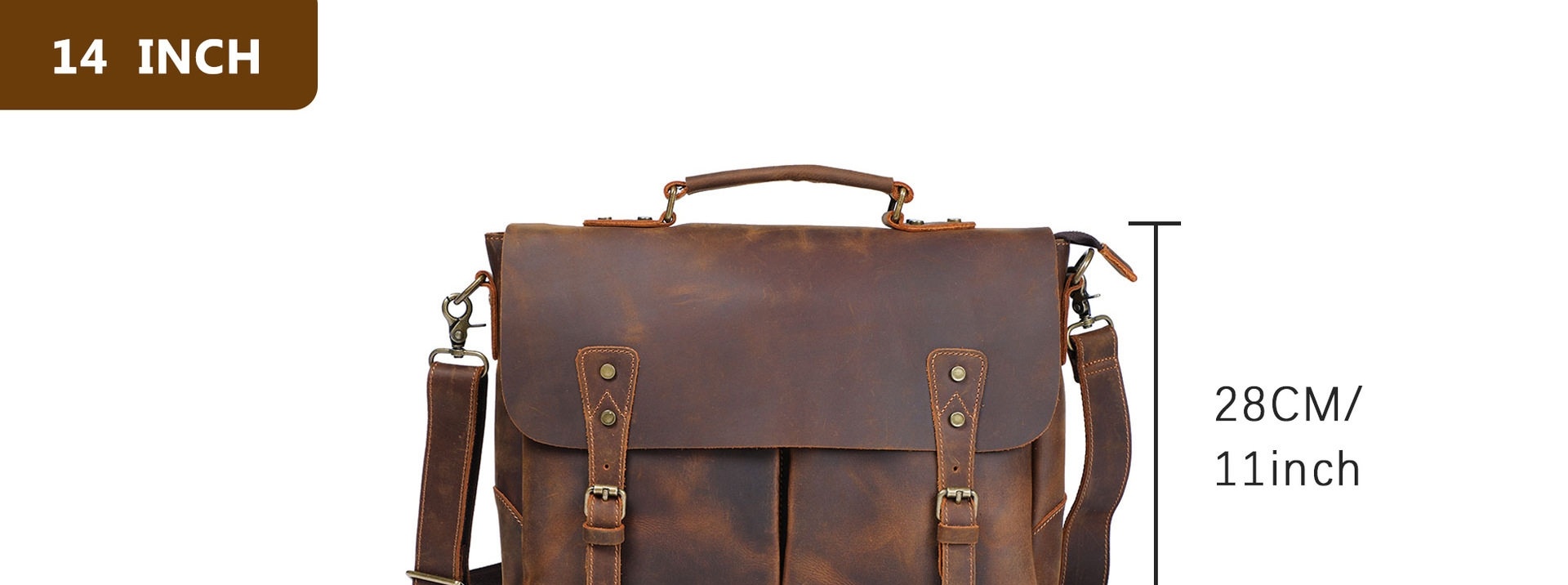 Túi Đeo Chéo Nam Da Bò Dáng Postman Cỡ 14 Inch Màu Nâu chi tiết 2