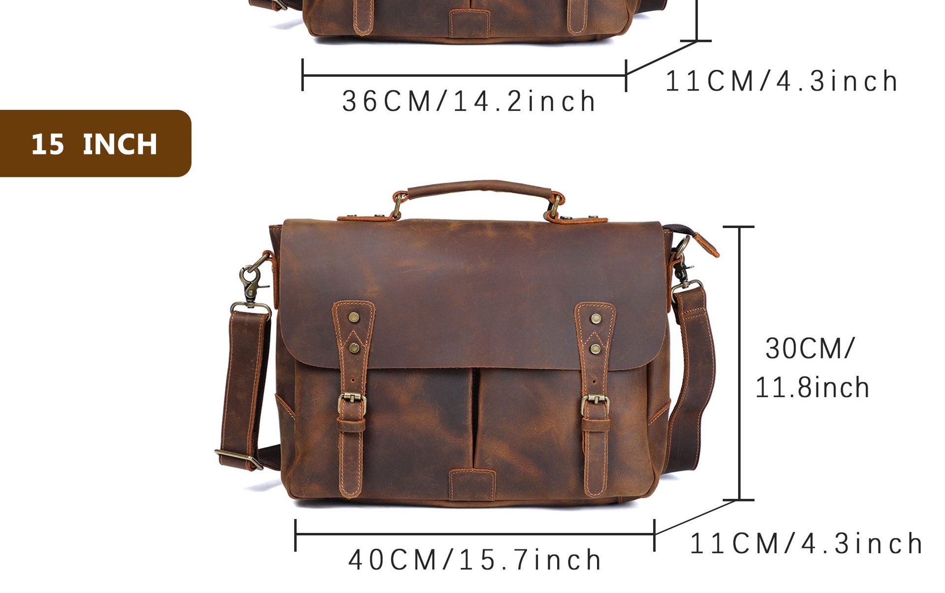 Túi Đeo Chéo Nam Da Bò Dáng Postman Cỡ 14 Inch Màu Nâu chi tiết 3
