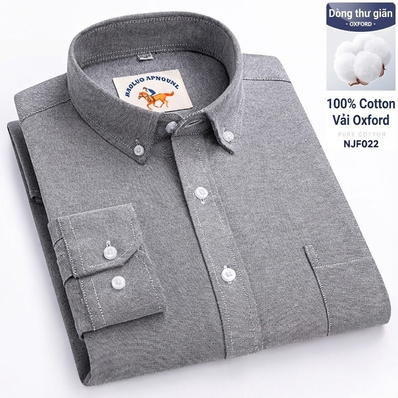 Áo Sơ Mi Nam Tay Dài Oxford Cotton Thoáng Khí Họa Tiết Kẻ Sọc Lớn Màu Xanh Dương, Đen, Trắng, Xám...