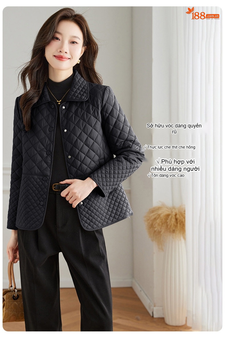 Áo Khoác Cotton Chần Bông Dáng Ôm Phong Cách Hàn Quốc Màu Be, Đen chi tiết 4