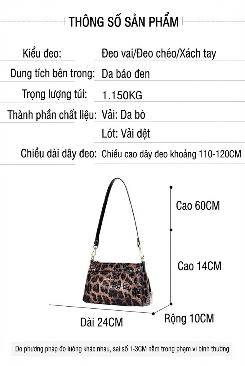 Túi Đeo Vai Nữ Da Bóng Họa Tiết Da Báo, Túi Kẹp Nách, Túi Đeo Chéo, Túi Mẹ Bỉm Sữa chi tiết 18