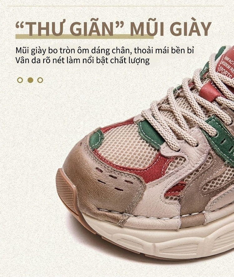 Giày Thể Thao Nữ Đế Bánh Mì Chiều Cao Đế Khoảng 5cm Phối Màu Vải Lưới Thoáng Khí Màu Nâu, Kem, Xanh, Đỏ chi tiết 4