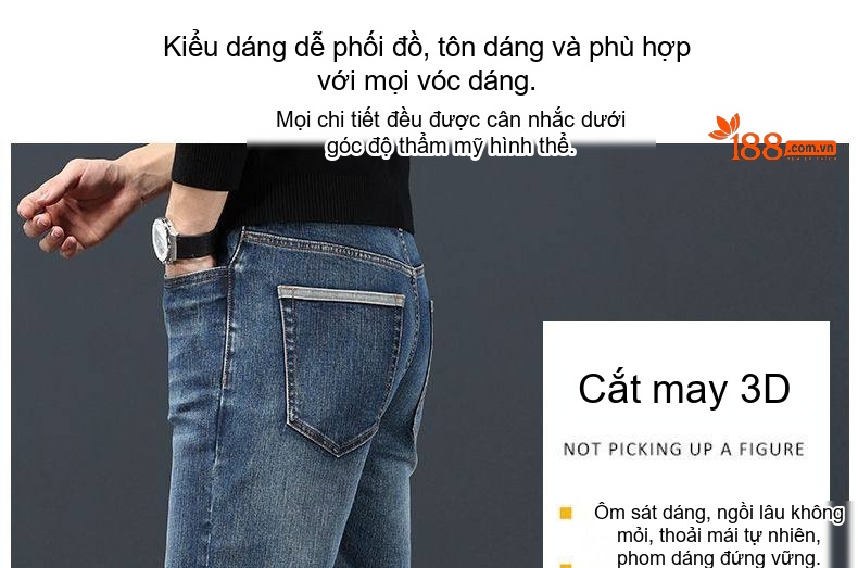 Quần Jean Nam Ống Đứng Co Giãn Trung Cao Cấp Màu Đen Xám chi tiết 2