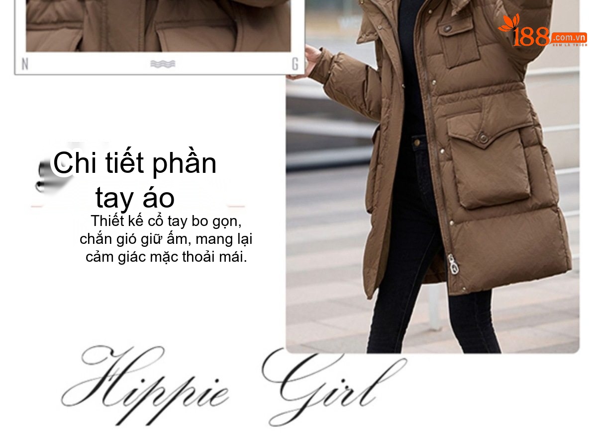 Áo Phao Nữ Dáng Dài Vừa Gọn Gàng Thời Trang Mùa Đông Ấm Áp Màu Be, Nâu, Trắng Kem, Đen... chi tiết 12
