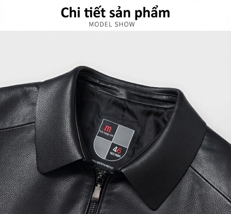 Áo Khoác Da Cừu Nam Cổ Bẻ Khóa Kéo Dáng Ôm Phong Cách Doanh Nhân Màu Đen chi tiết 10