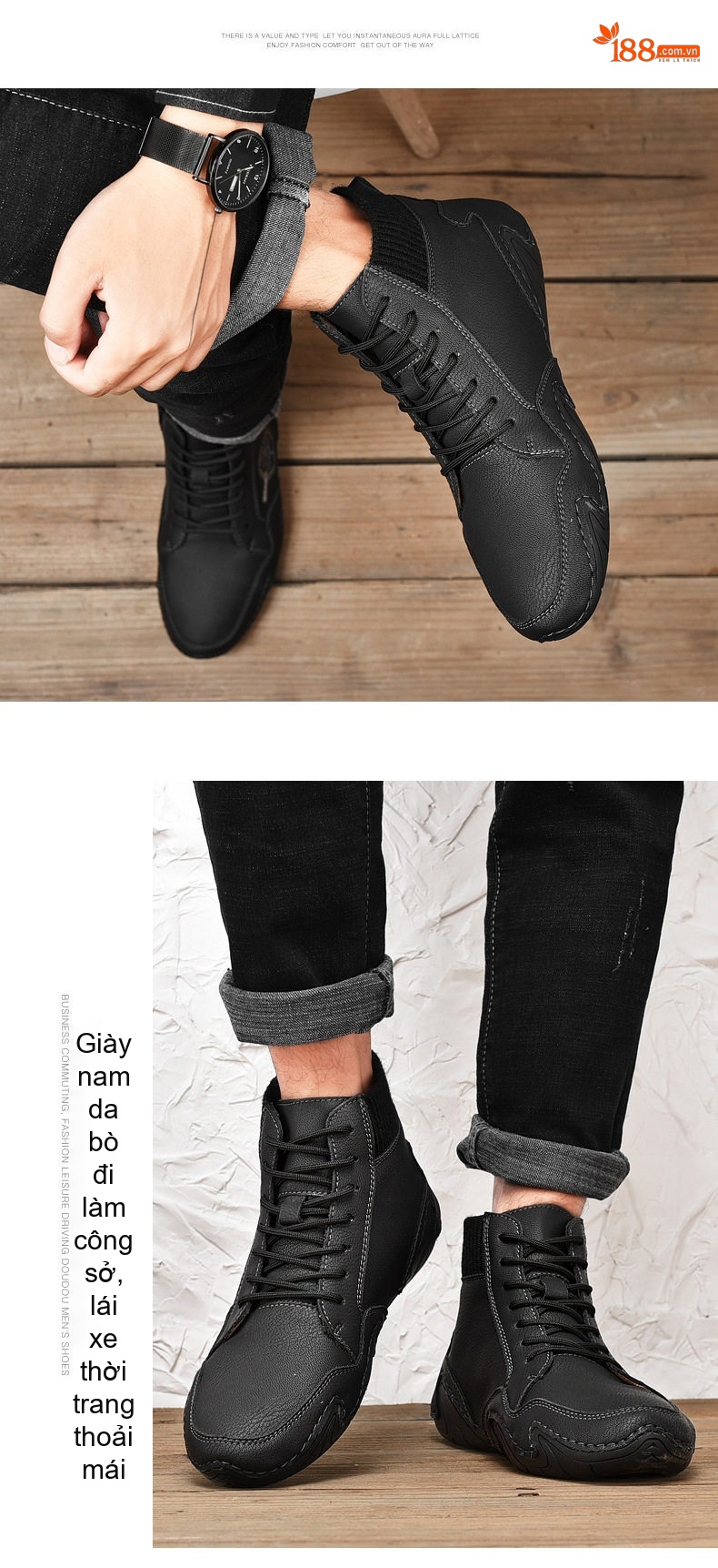 Giày Boot Martin Nam Cổ Lửng Da Mờ Chiều Cao Đế Khoảng 3cm Màu Xanh, Nâu chi tiết 21