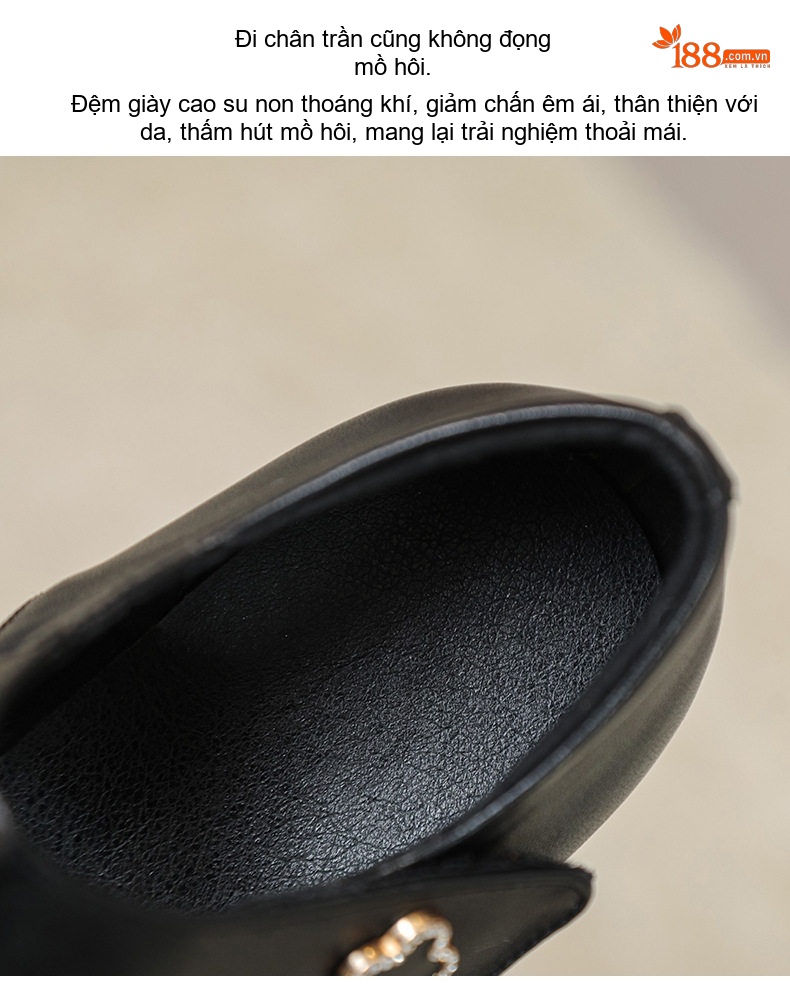 Giày Búp Bê Nữ Da Bò Chiều Cao Đế Khoảng 4cm Màu Đen, Nâu, Đỏ chi tiết 11