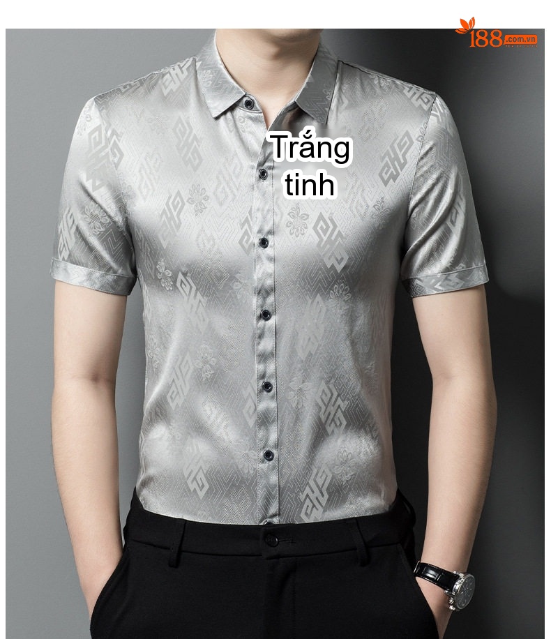 Áo Sơ Mi Tay Ngắn Nam Lụa Tơ Tằm Cao Cấp Mềm Mịn Thoáng Mát Màu Xám, Xanh Navy chi tiết 12