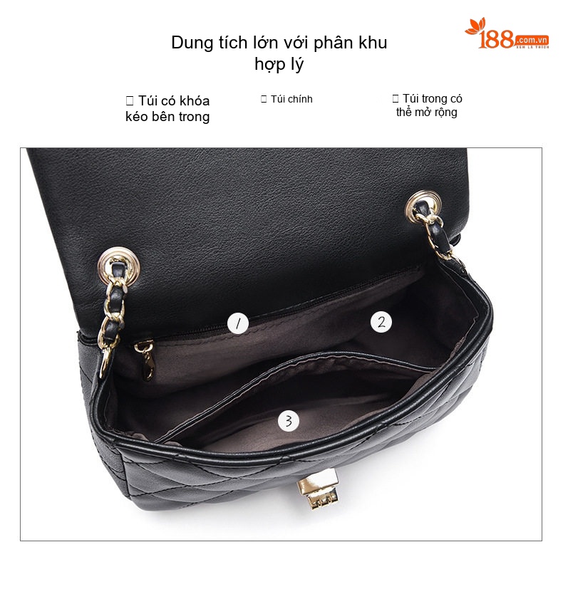 Túi Đeo Vai Nữ Da Bò Mini Dây Xích Quả Cầu Vàng Phong Cách Đường Phố Màu Đen chi tiết 10