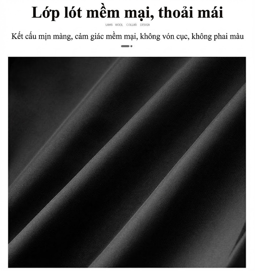 Áo Khoác Da Cừu Thật Nam Cổ Trụ Dáng Ôm Vừa Vặn Phong Cách Doanh Nhân Màu Đen chi tiết 6