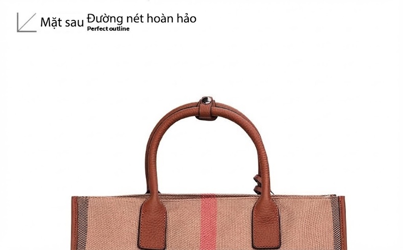 Túi Tote Nữ Vải Canvas Họa Tiết Kẻ Ô Cao Cấp Phối Da Màu Nâu chi tiết 15