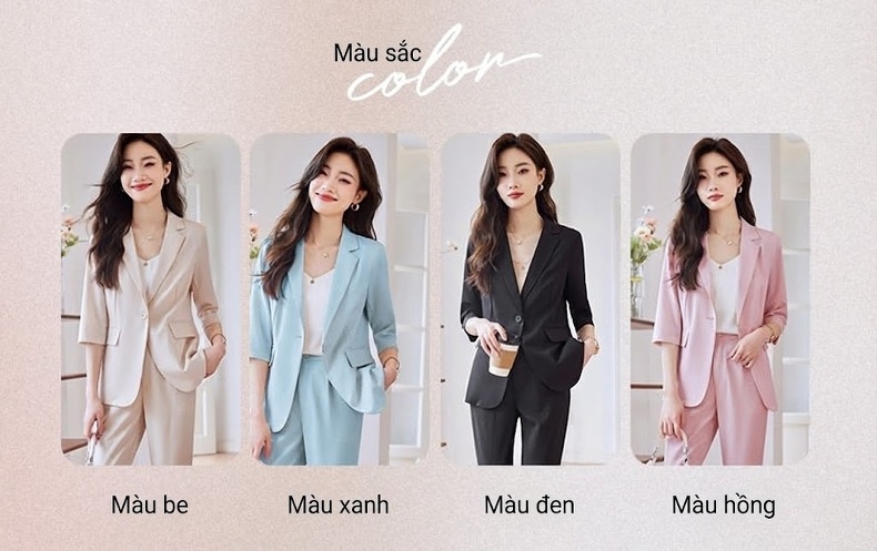 Áo Vest Blazer Nữ Tay Lỡ Dáng Ôm Vừa Vặn Phong Cách Hàn Quốc Màu Hồng, Kem, Xanh, Đen chi tiết 10