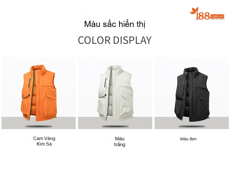 Áo Gile Nam Nữ Phom Rộng Mùa Đông Chống Thấm Nước Có Cổ Màu Cam, Trắng, Đen chi tiết 9