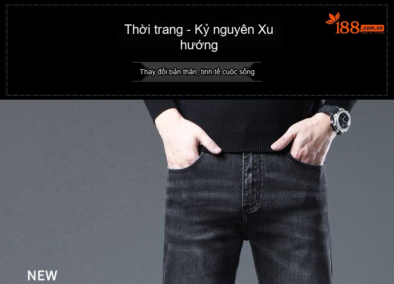 Quần Jean Nam Ống Đứng Lyocell Dáng Ôm Vừa Vặn Màu Xanh Dương chi tiết 1