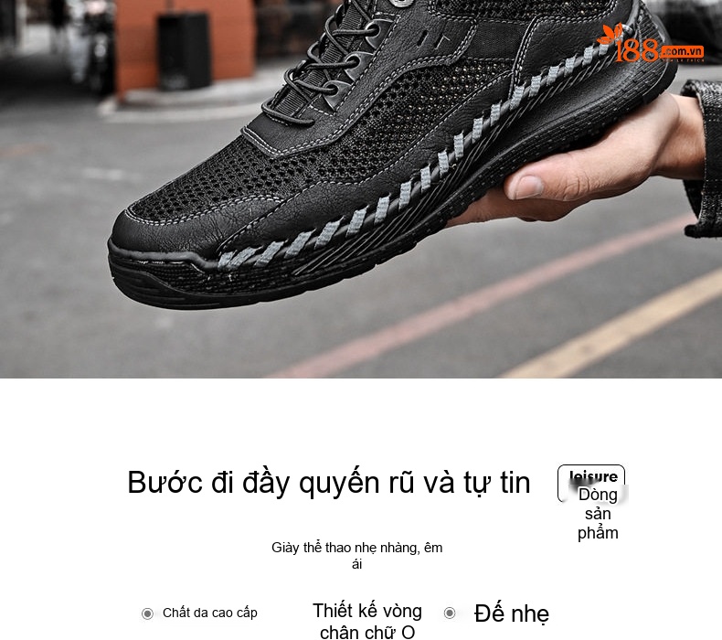 Giày Thể Thao Nam Da Bò Lưới Thoáng Khí Chiều Cao Đế Khoảng 3cm Màu Đen, Xám chi tiết 24