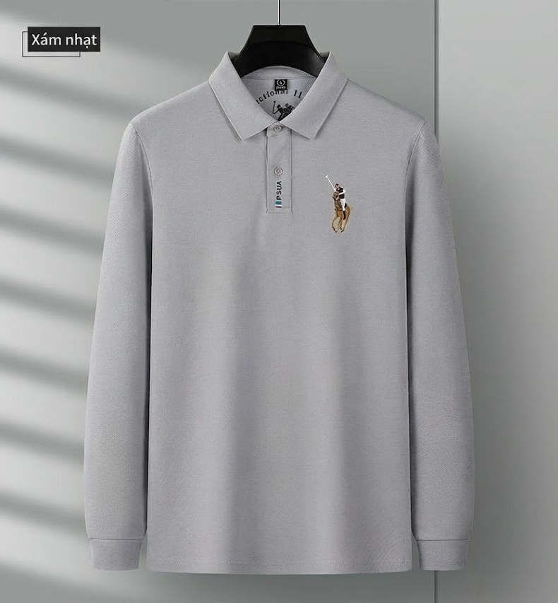 Áo Polo Tay Dài Nam Cotton Cổ Bẻ Dáng Ôm Mùa Thu Màu Cam, Đỏ, Be, Xám... chi tiết 19