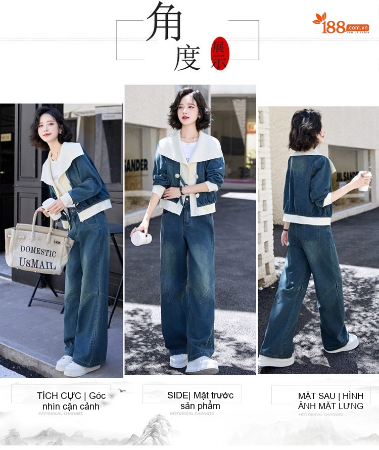Set Bộ Quần Áo Jean Nữ Thiết Kế Khoét Nối Màu Sắc Trẻ Trung chi tiết 8