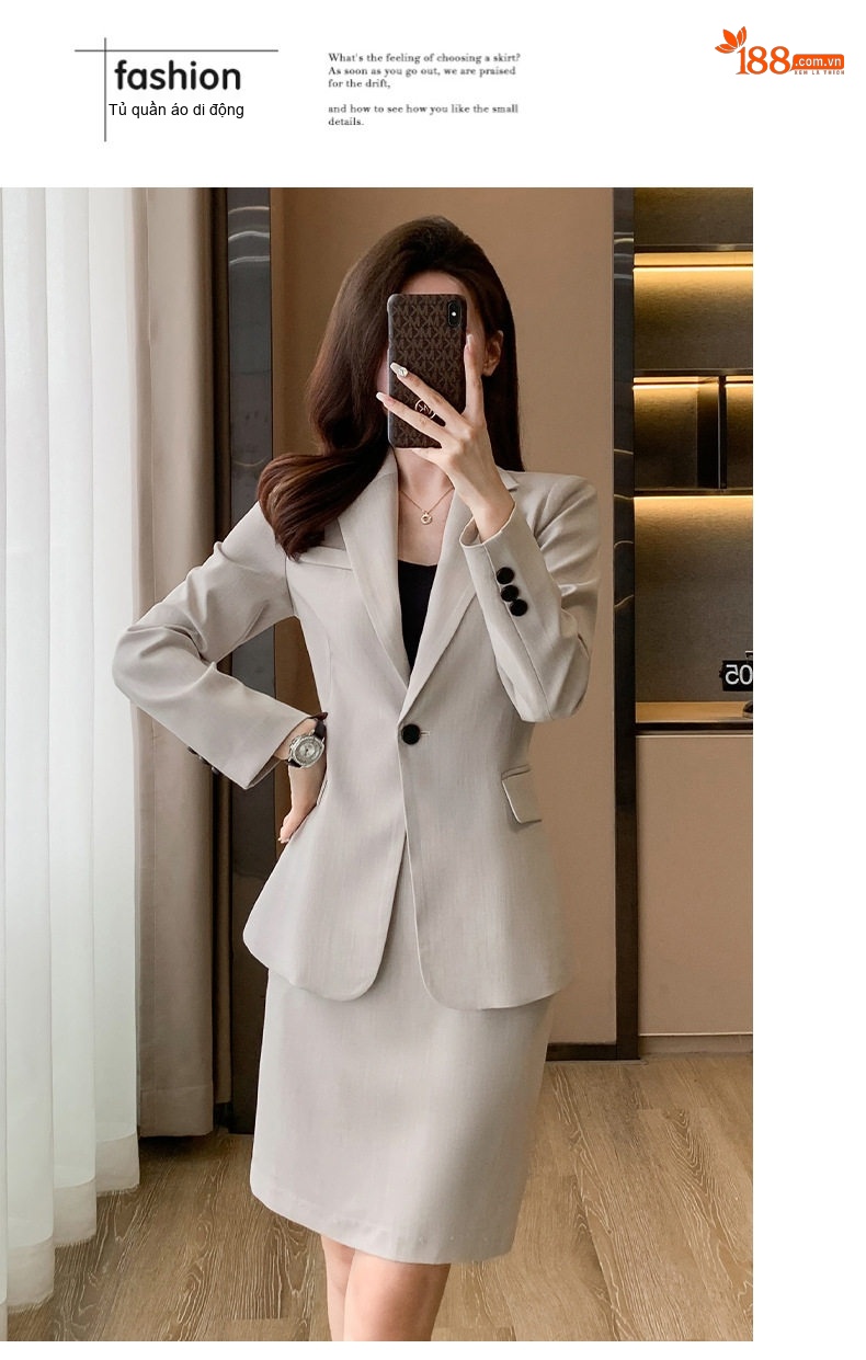 Bộ Vest Nữ Công Sở Dáng Ôm Thanh Lịch Màu Đen, Xám, Xám Gạo, Xanh Than chi tiết 33