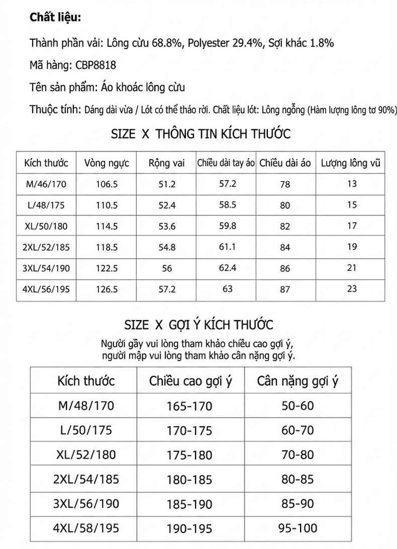Áo Khoác Dạ Nam Dáng Dài Lông Cừu Lót Lông Ngỗng Tháo Rời Màu Đen chi tiết 2