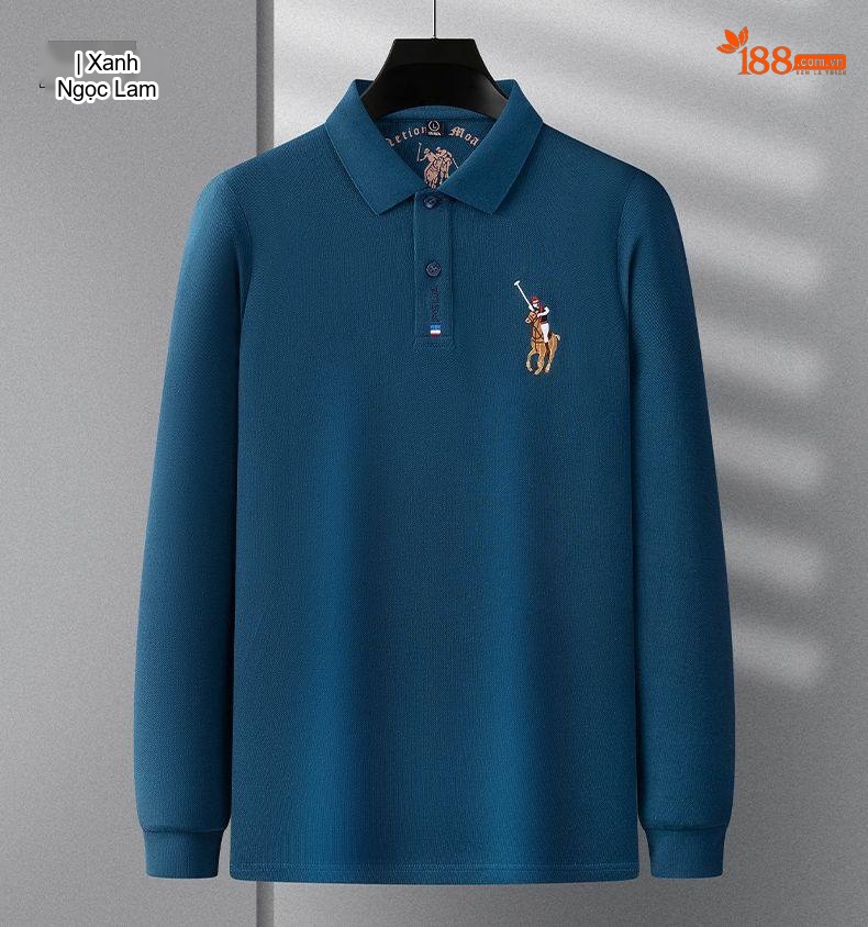 Áo Polo Nam Tay Dài Cotton Cổ Bẻ Phong Cách Doanh Nhân Màu Xanh Lá, Đen, Xanh Dương, Kem... chi tiết 25