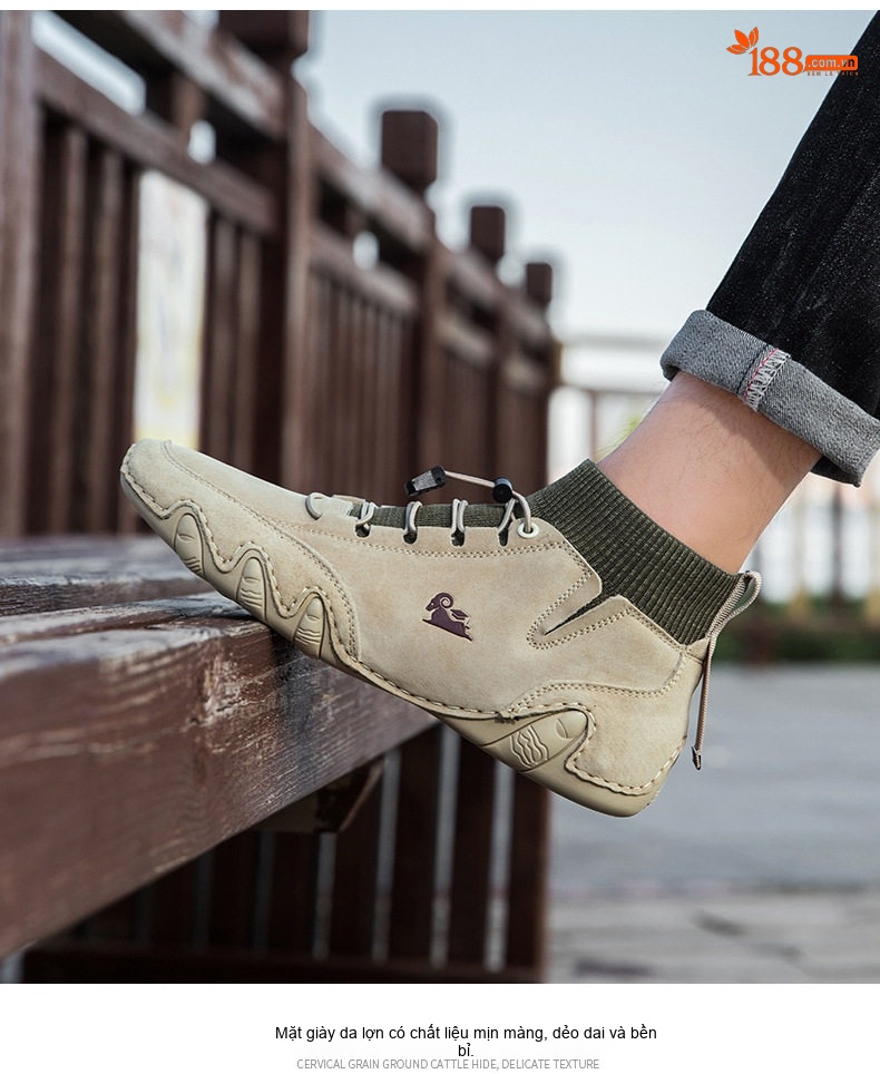 Giày Boot Nam Cao Cổ Da Mờ Lót Lông Chiều Cao Đế Khoảng 3cm Màu Be, Xám chi tiết 13