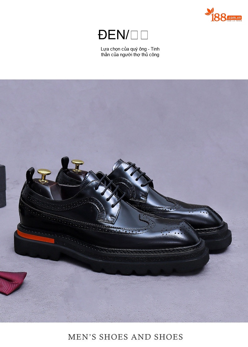 Giày Tây Brogue Nam Da Bóng Chiều Cao Đế Khoảng 4cm Màu Đen, Nâu chi tiết 5