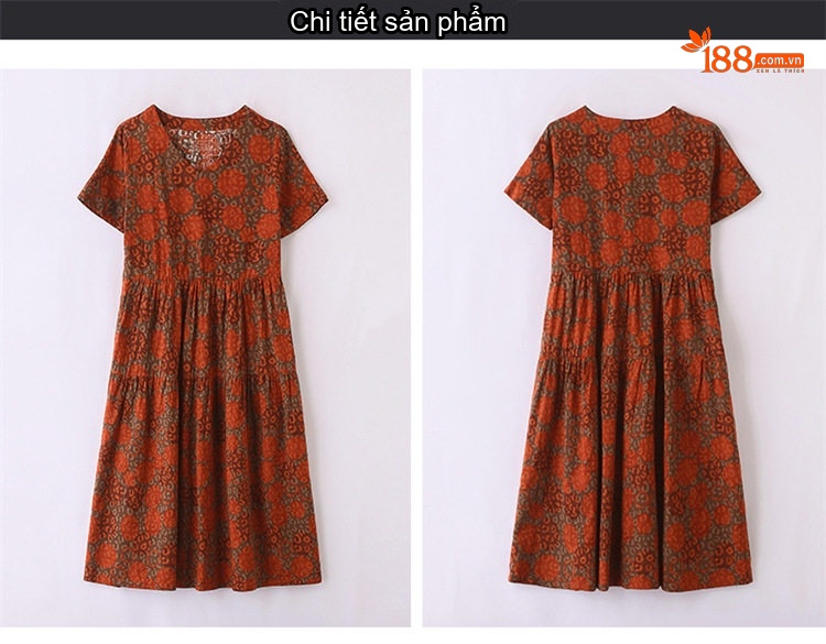 Váy liền thân Nữ Cổ chữ V In Họa Tiết Thiết Kế Thanh Lịch Thoáng Mát Màu Đỏ, Xanh Lá chi tiết 27