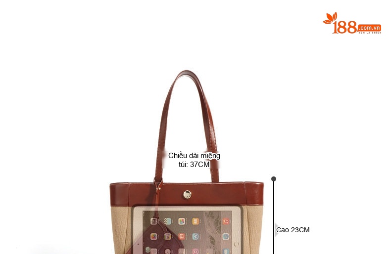 Túi Tote Nữ Thiết Kế Tối Giản Phối Màu Vải Canvas Da Bóng chi tiết 7