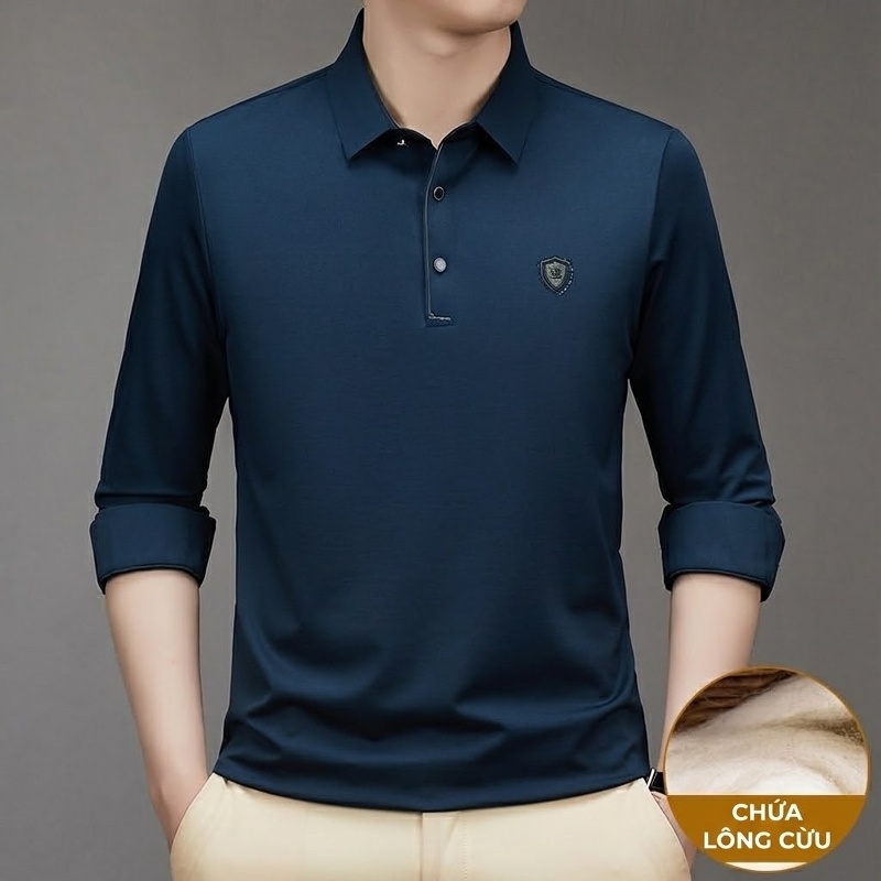 Áo Polo Nam Dài Tay Lông Cừu Mềm Mại Kiểu Dáng Business Màu Xanh Navy, Xám, Đỏ Gạch, Nâu...