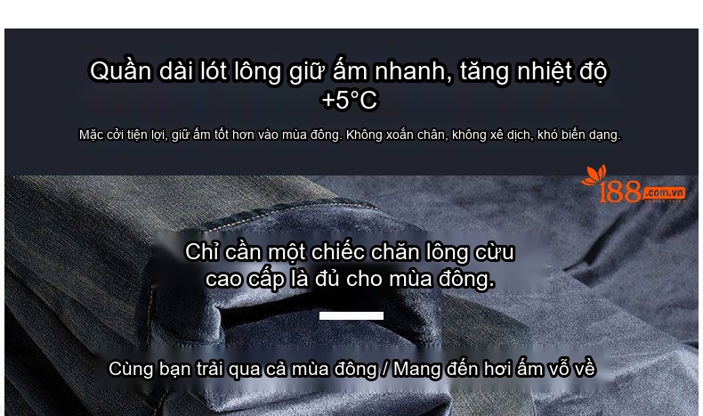 Quần Jean Nam Ống Đứng Lót Lông Dày Dặn Co Giãn Màu Xám Đậm, Đen chi tiết 2