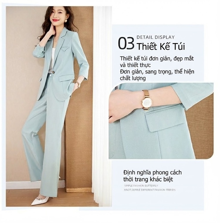 Áo Khoác Blazer Nữ Tay Lỡ Phong Cách Hàn Quốc Màu Xanh Nhạt, Vàng, Đen chi tiết 6