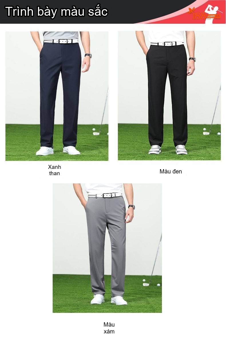Quần Golf Dài Nam Ống Đứng Mỏng Mát Chống Nhăn Thoáng Khí Màu Xám, Đen chi tiết 7