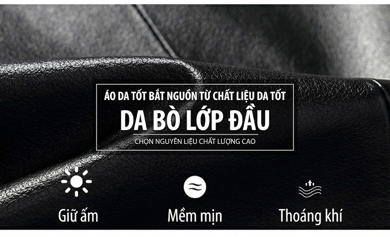 Áo Khoác Da Nam Da Bò Thật Dáng Dài Vừa Mới Mũ Trùm Đầu Lót Lông Vũ Dày Dặn Giữ Ấm Màu Đen chi tiết 4