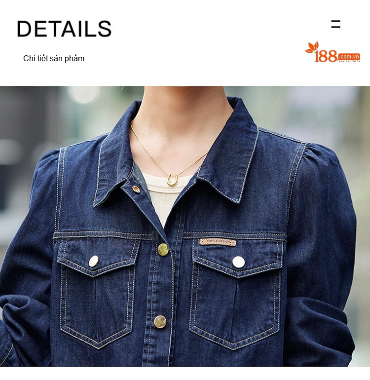 Bộ Quần Áo Nữ Áo Khoác Quần Dài Vải Denim Phong Cách Hàn Quốc Thanh Lịch Màu Xanh Denim chi tiết 15