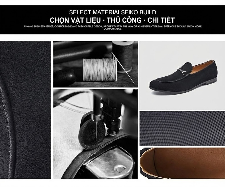 Giày Lười Nam Da Lộn Chiều Cao Đế Khoảng 2cm Phong Cách Anh Quốc Màu Đen, Kem chi tiết 3