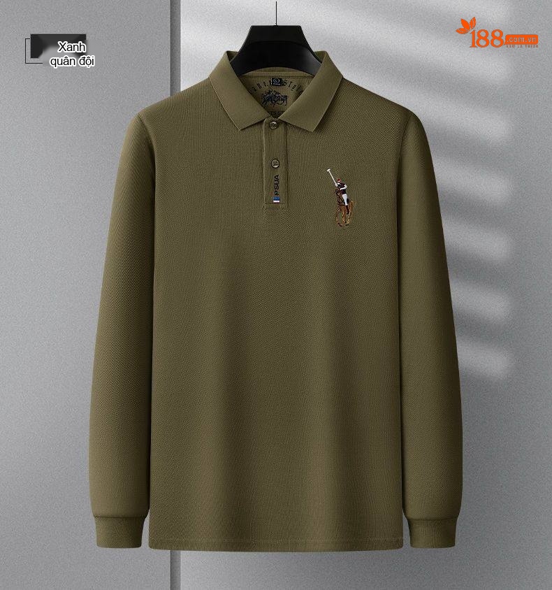 Áo Polo Nam Tay Dài Cotton Cổ Bẻ Phong Cách Doanh Nhân Màu Xanh Lá, Đen, Xanh Dương, Kem... chi tiết 20