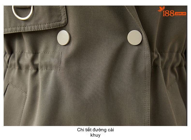 Áo Khoác Gió Nữ Dáng Ngắn Chiết Eo Dây Rút Phong Cách Hàn Quốc Màu Xanh Olive chi tiết 33