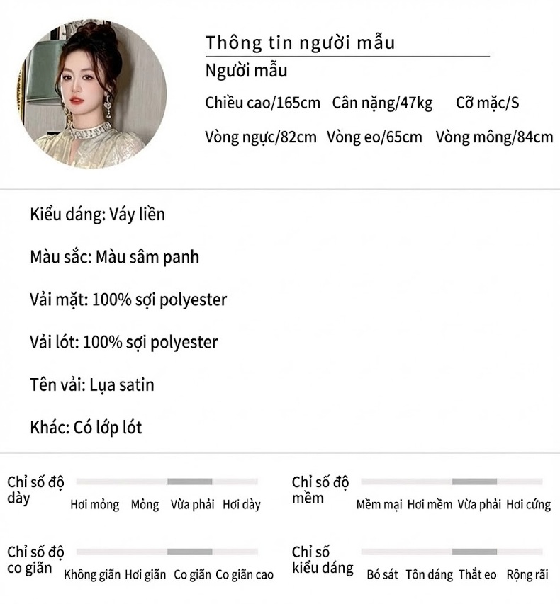 Đầm Dự Tiệc Nữ Dáng Ôm Eo Xẻ Tà Đính Đá Cổ Tròn Tay Dài Màu Vàng Gold chi tiết 2