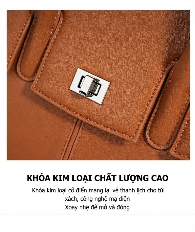 Túi Tote Nữ Da Thật Công Sở Đựng Tài Liệu Sức Chứa Lớn Màu Nâu chi tiết 16
