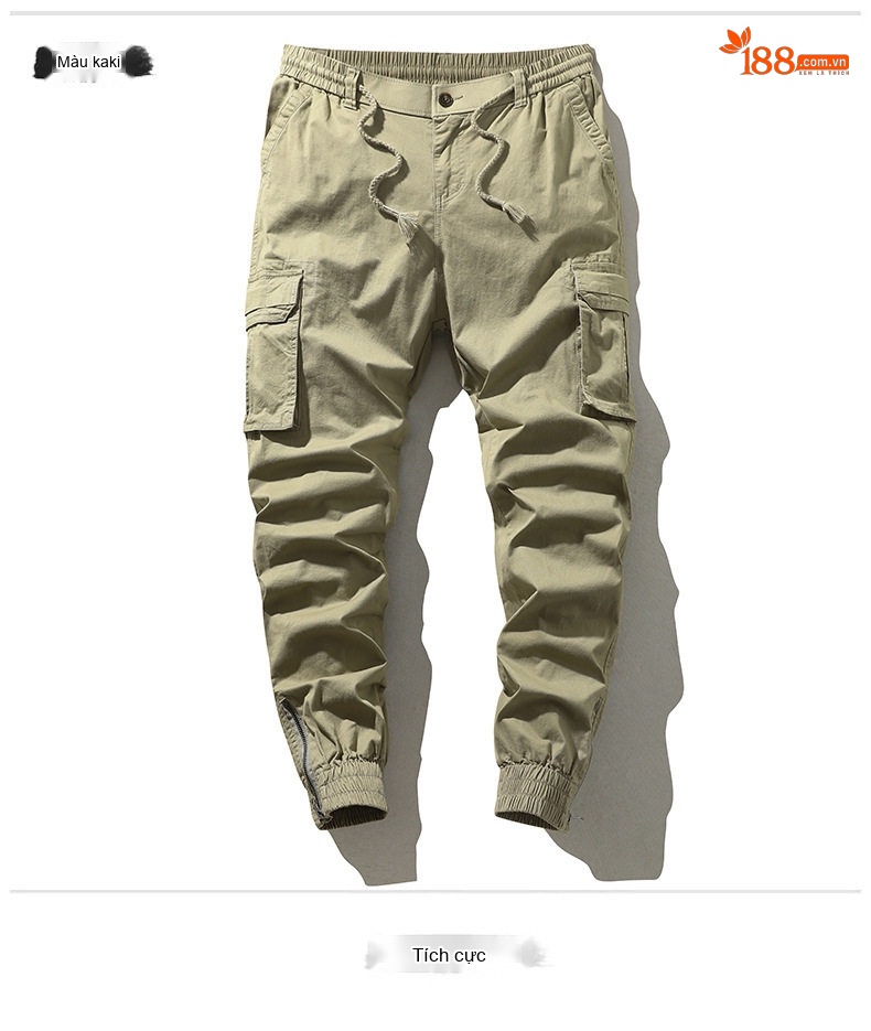 Quần Dài Jogger Nam Cotton Ống Bo Chun Thu Đông Phong Cách Mỹ Lưng Thun Dây Rút Màu Be, Đen, Xám, Xanh... chi tiết 9