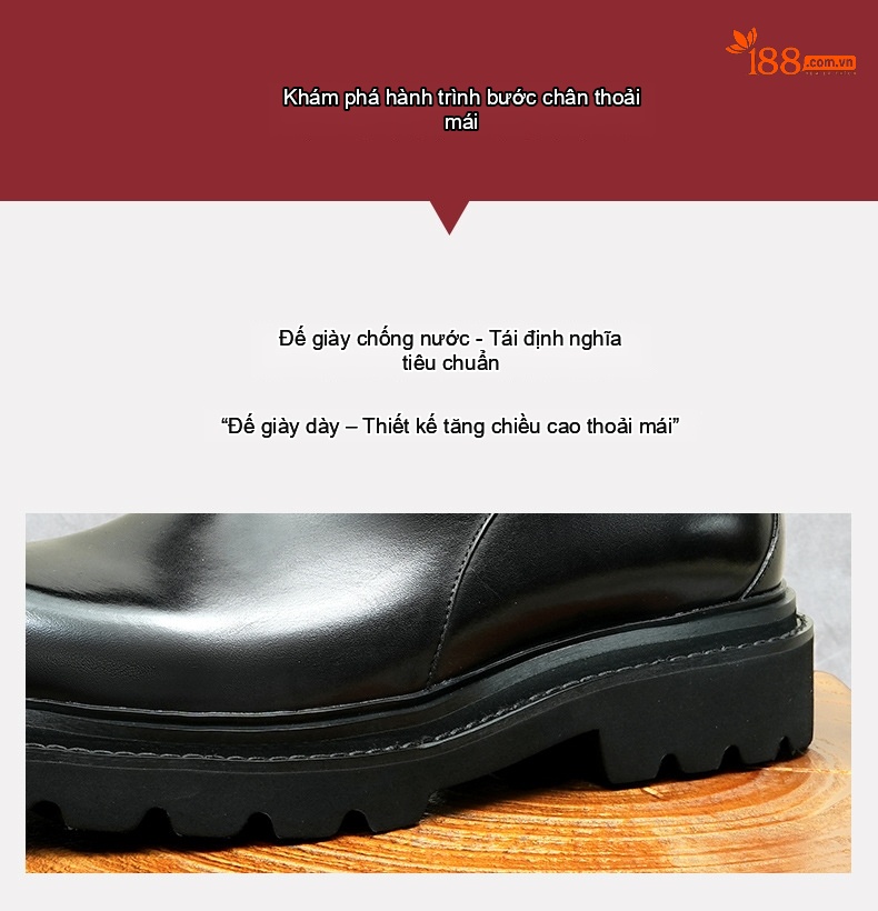 Boot Nam Cao Cổ Da Bò Khóa Cài Phong Cách Anh Quốc Chiều Cao Đế Khoảng 4cm Màu Đen, Nâu Đỏ chi tiết 4