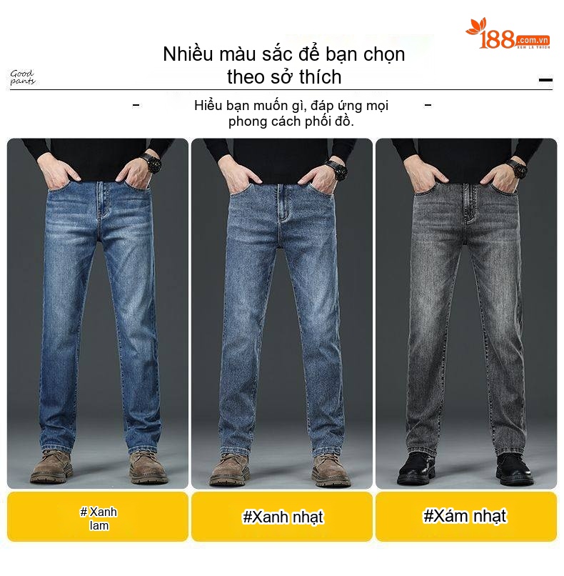 Quần Jean Nam Ống Đứng L莱赛尔 Ôm Vừa Vặn Kiểu Dáng Đơn Giản Màu Xanh, Xám chi tiết 7