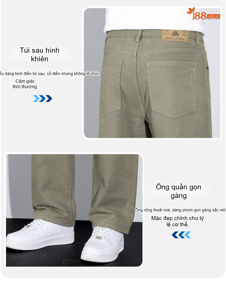 Quần Dài Nam Cotton Ống Rộng Thoải Mái Màu Xám, Nâu, Xanh Rêu chi tiết 6
