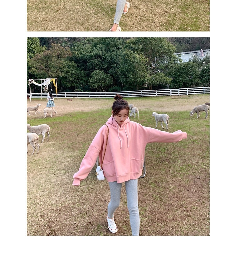 Áo Hoodie Nữ Dáng Rộng Cotton Màu Hồng chi tiết 7