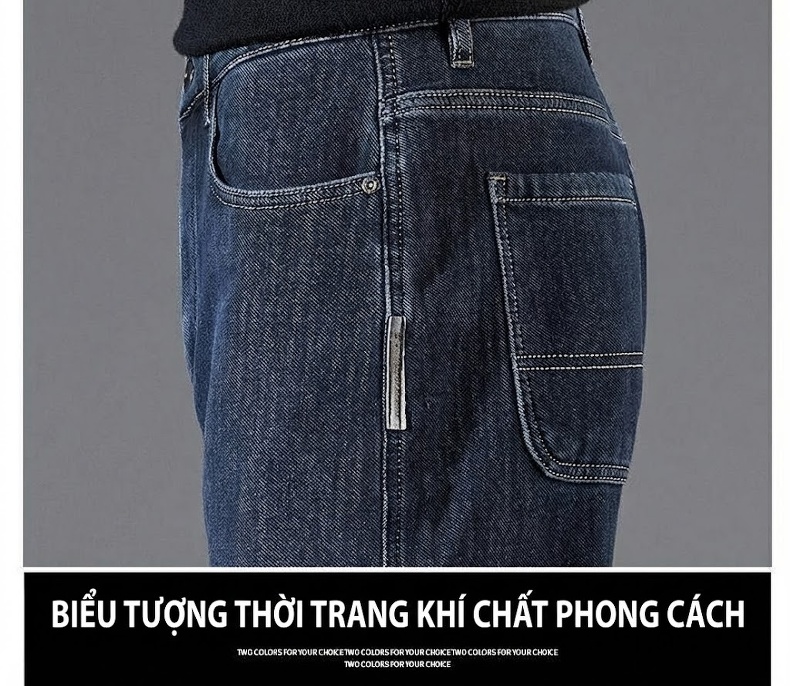 Quần Jean Nam Ống Đứng Lót Lông Dày Dặn Màu Đen Xám chi tiết 10