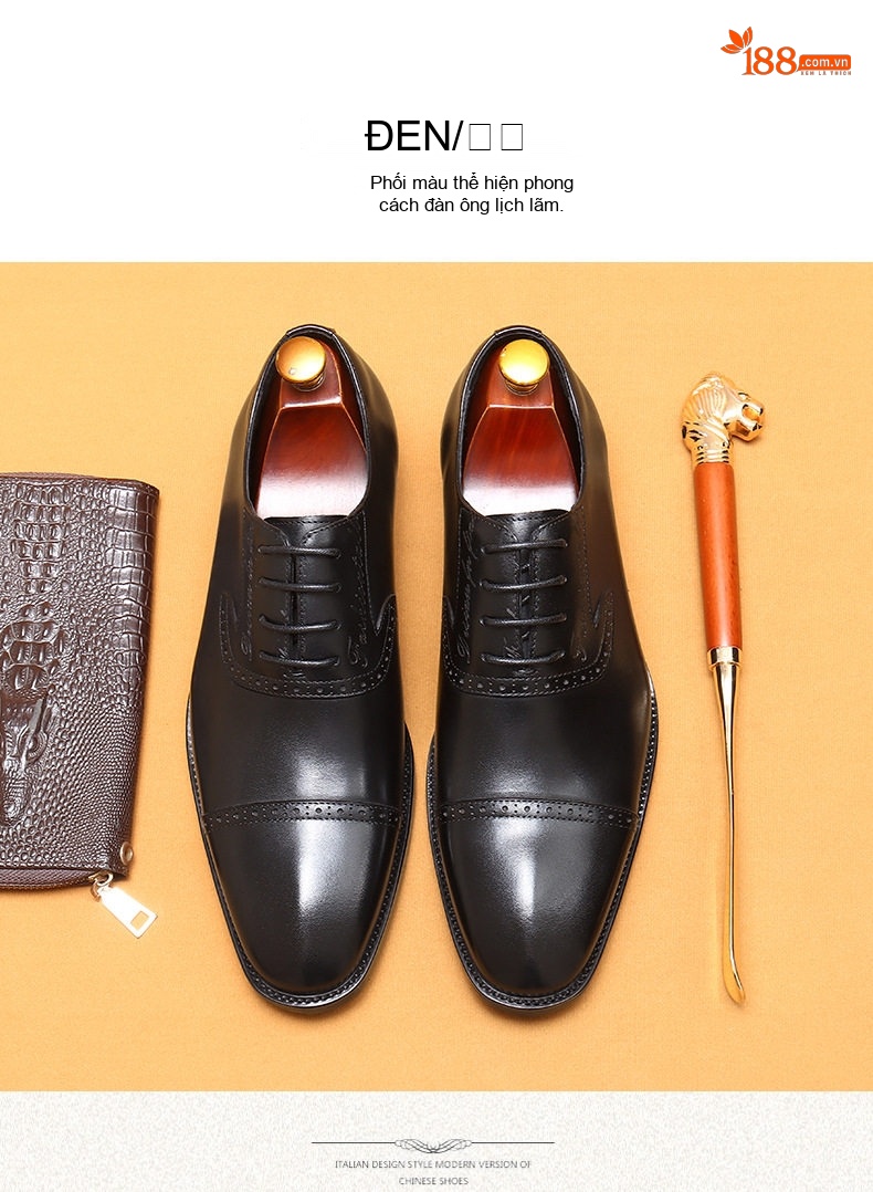 Giày Tây Buộc Dây Nam Da Thật Brogue Chiều Cao Đế Khoảng 3cm Màu Đen, Nâu chi tiết 10