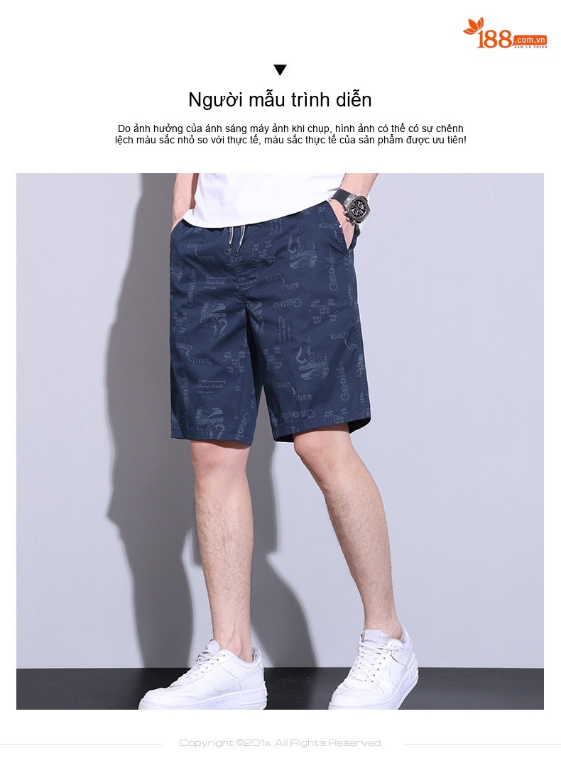 Quần Short Nam Thể Thao Cotton Lưng Thun Co Giãn Thoáng Khí Màu Xanh Navy, Xám, Đen chi tiết 4