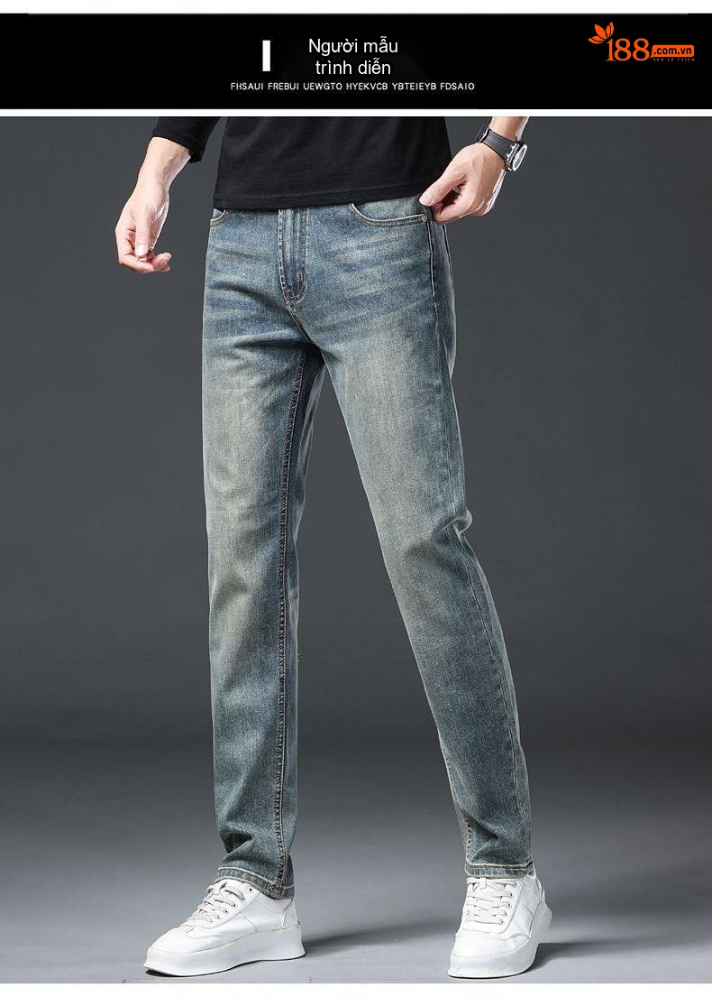 Quần Jean Nam Cotton In Họa Tiết Rách Gối Dáng Ôm Vừa Màu Xanh chi tiết 14
