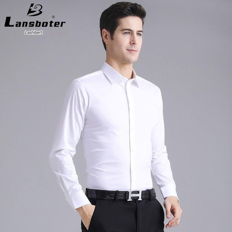 Áo Sơ Mi Dài Tay Nam Cotton Chống Nhăn Ôm Dáng Màu Trắng, Xanh